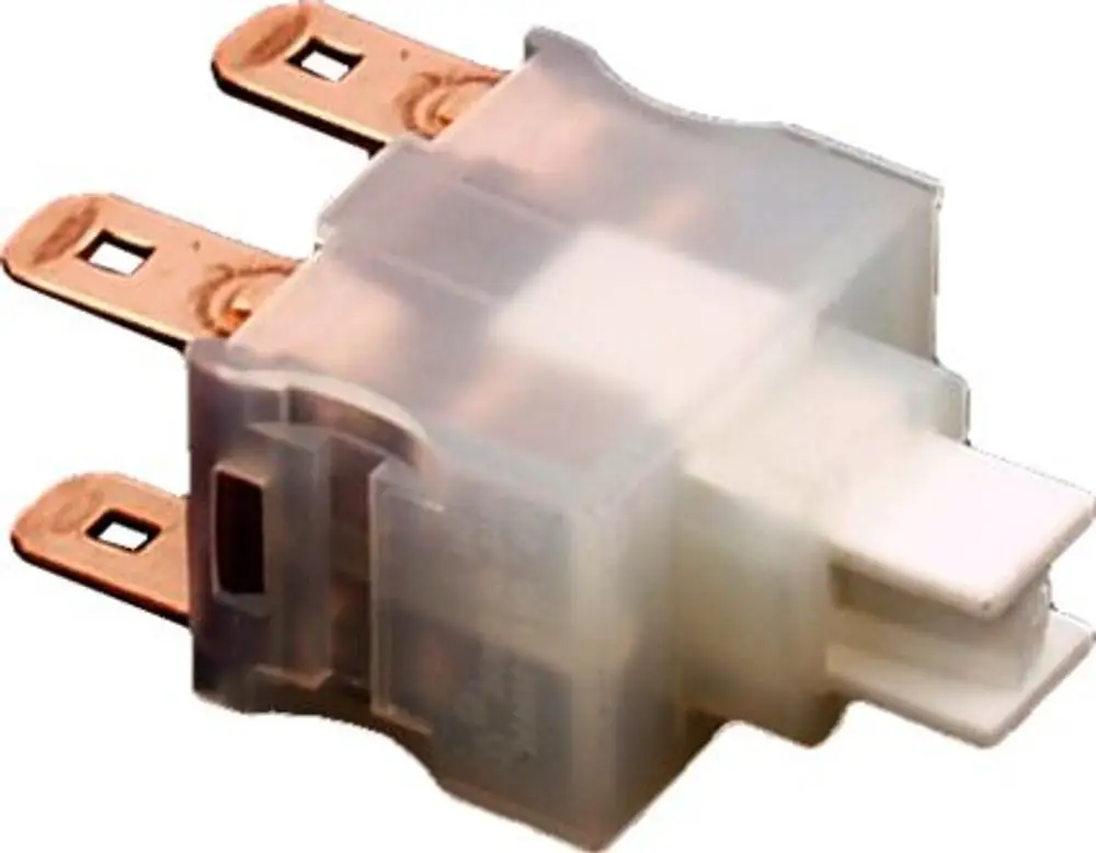 Netzschalter von Wolf in transparenter Kapsel mit vier Anschlussplatten für elektrische Verbindungen, geeignet für verschiedene Regelungsanwendungen.